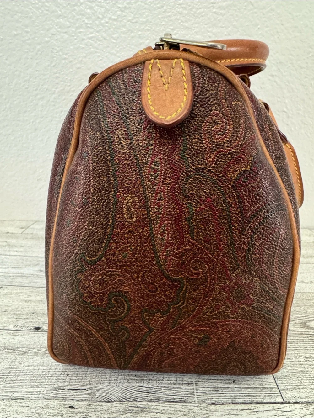 Etro Milano Classic Paisley Satchel with Tan Leather Handles